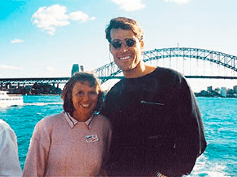 Jenny Cartwright with Anthony Robbins on Sydney Harbour